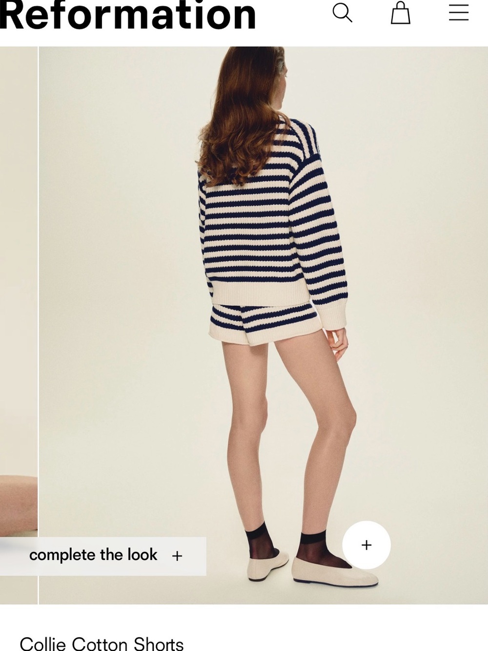 Reformation Striped Cotton Shorts and Sweater Set in Navy and Cream